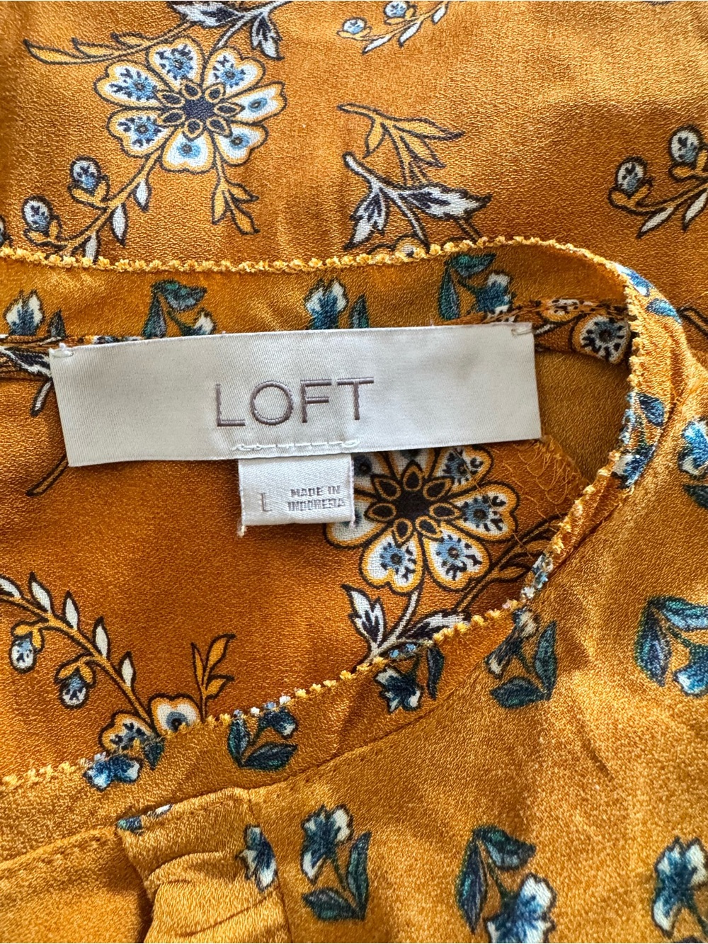 LOFT Mustard Floral Cap-Sleeve Blouse Size Large - Picture 7 of 7